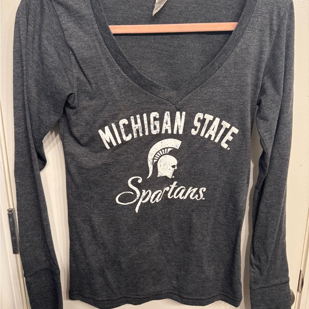 New Agenda by Perrin Women's Gray Michigan State Long Sleeve Tee